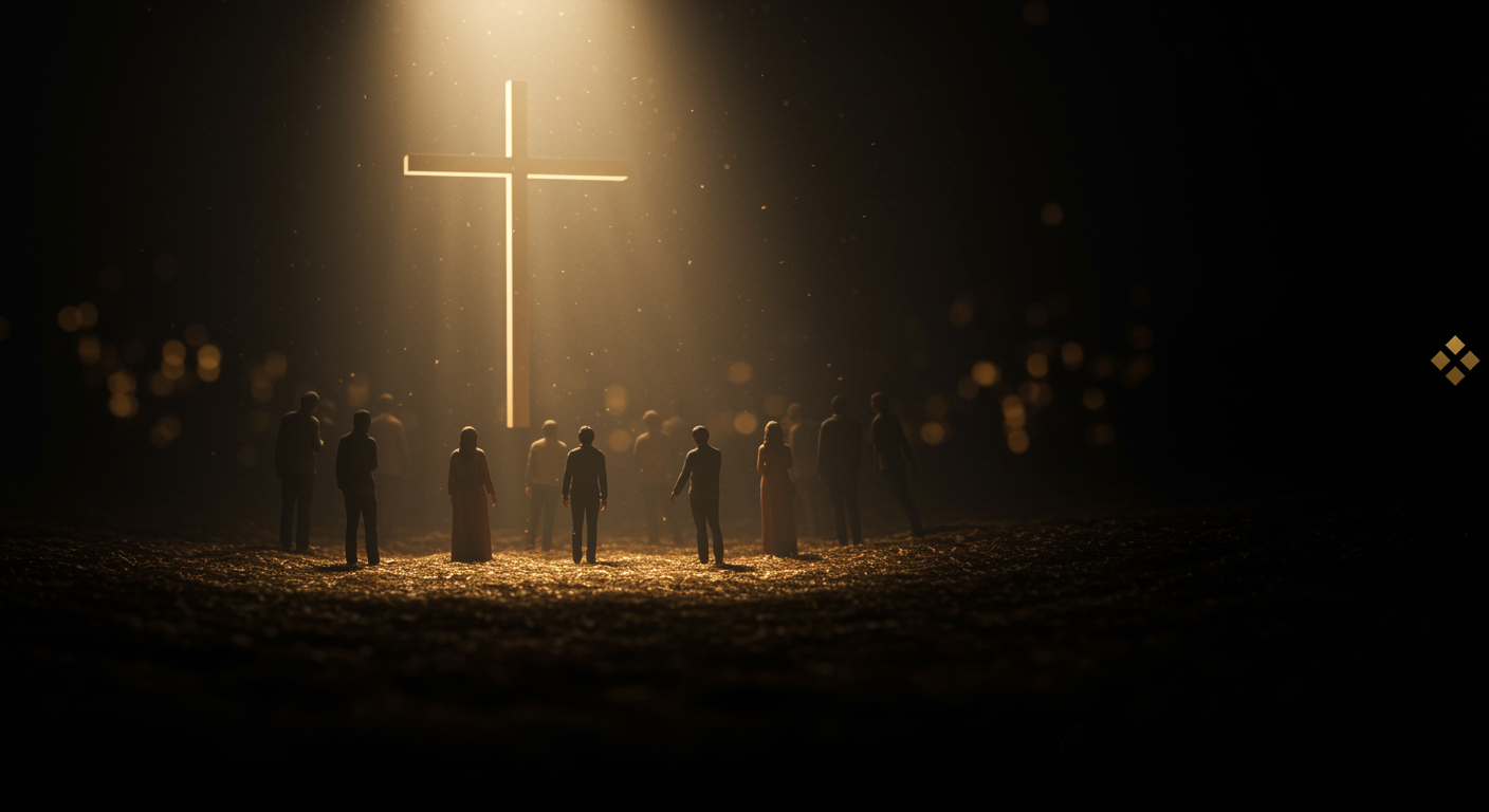 Community gathered around the cross