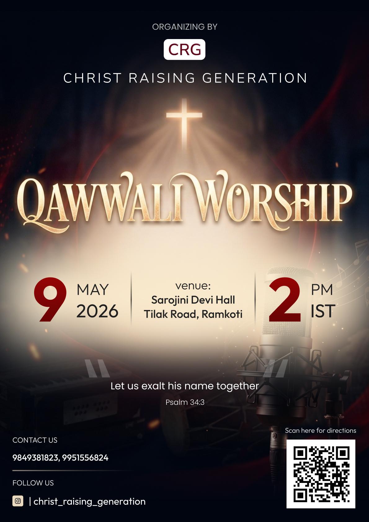 Qawwali Worship — 9th May 2026, 2 PM IST at Sarojini Devi Hall, Hyderabad
